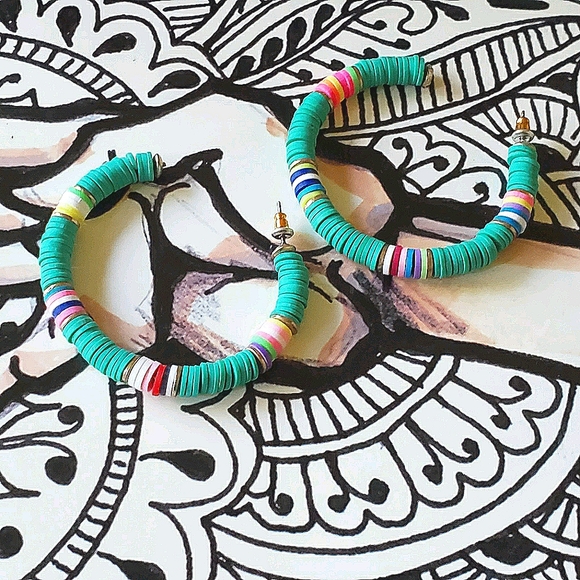 Jewelry - Bohemian Turquoise Hoop Earrings Disk Colors